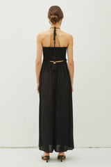 Black Back Cutout Smocked Halter Wide Leg Jumpsuit