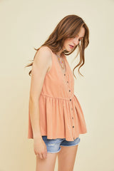 Apricot Tank Top With Button-Down Detail