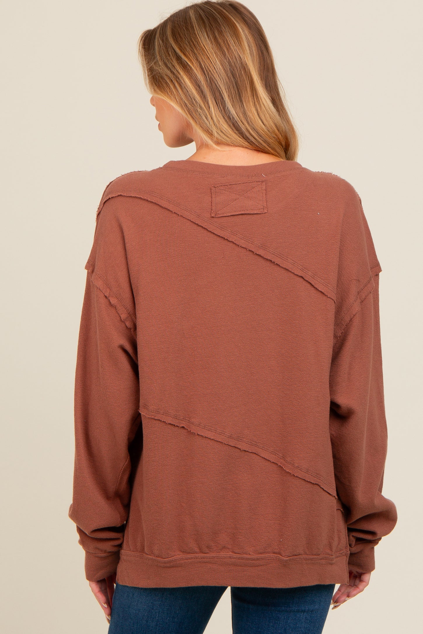 Brown Exposed Seam Dolman Sleeve Maternity Sweatshirt