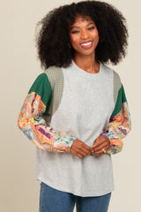 Heather Grey Mixed Print Bubble Sleeve Maternity Top