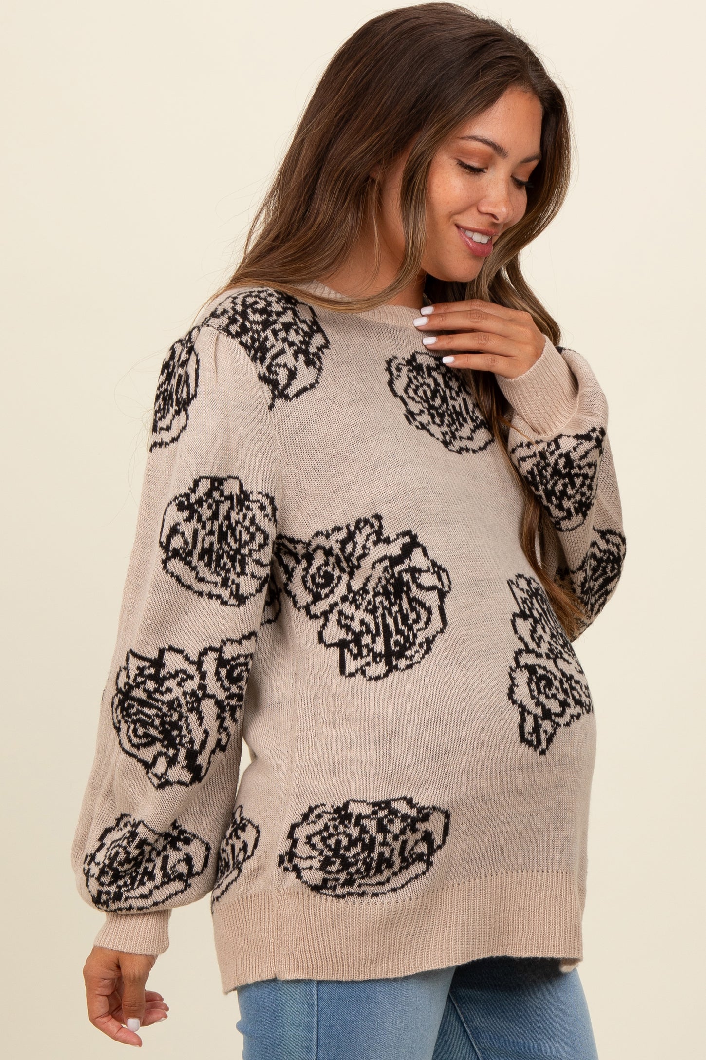 Black Rose Print Maternity Sweater