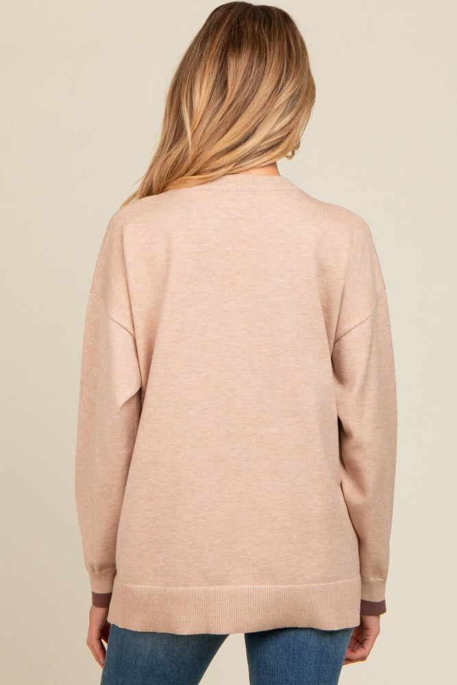 Beige Button Up Side Detail Maternity Sweater