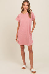 Mauve Ribbed Round Hem Maternity Dress