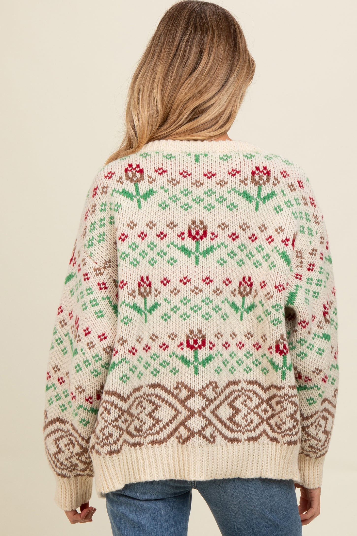 Cream Vintage Floral Button Down Maternity Cardigan