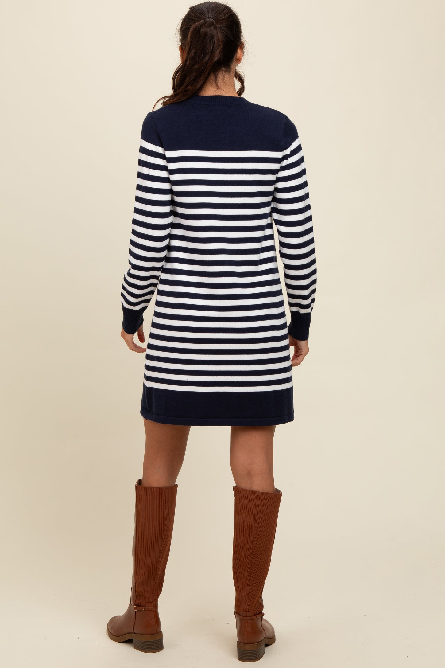Navy Striped Long Sleeve Knit Mini Dress