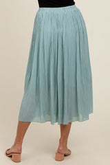 Blue Pleated Midi Skirt