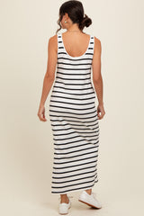 Black Striped Sleeveless Side Slit Maxi Dress