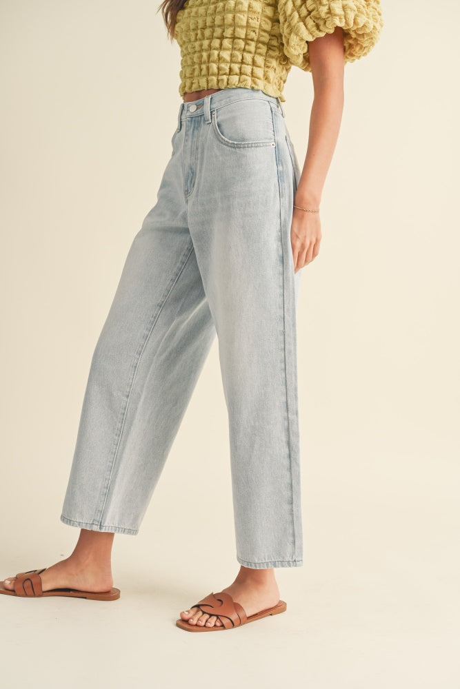 Ice Denim Adjustable Waist Crop Light Denim Pants