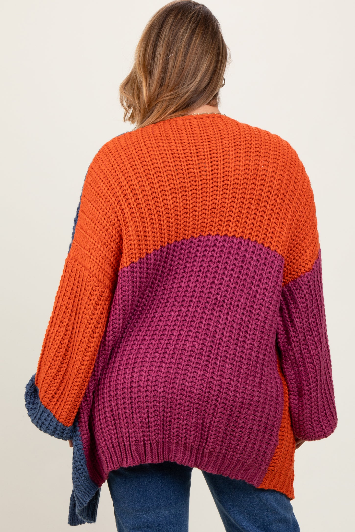 Magenta Colorblock Bubble Sleeve Maternity Plus Cardigan