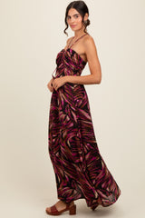 Black Printed Halter Cross Back Maxi Dress