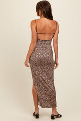 Brown Animal Print Fitted Maxi Dress