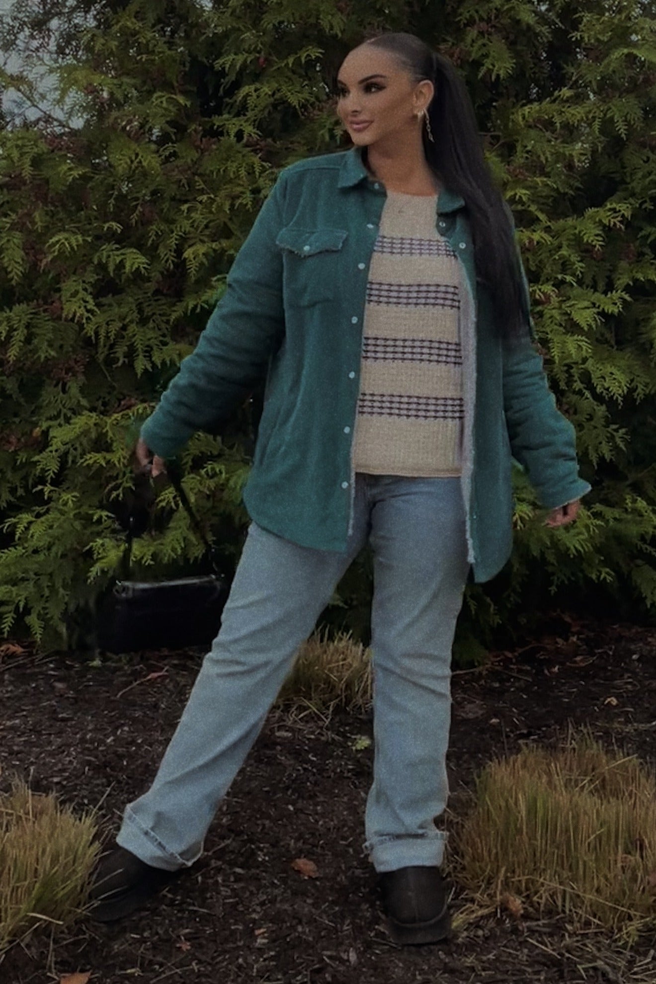 Navy Blue Striped Waffle Knit Sweater