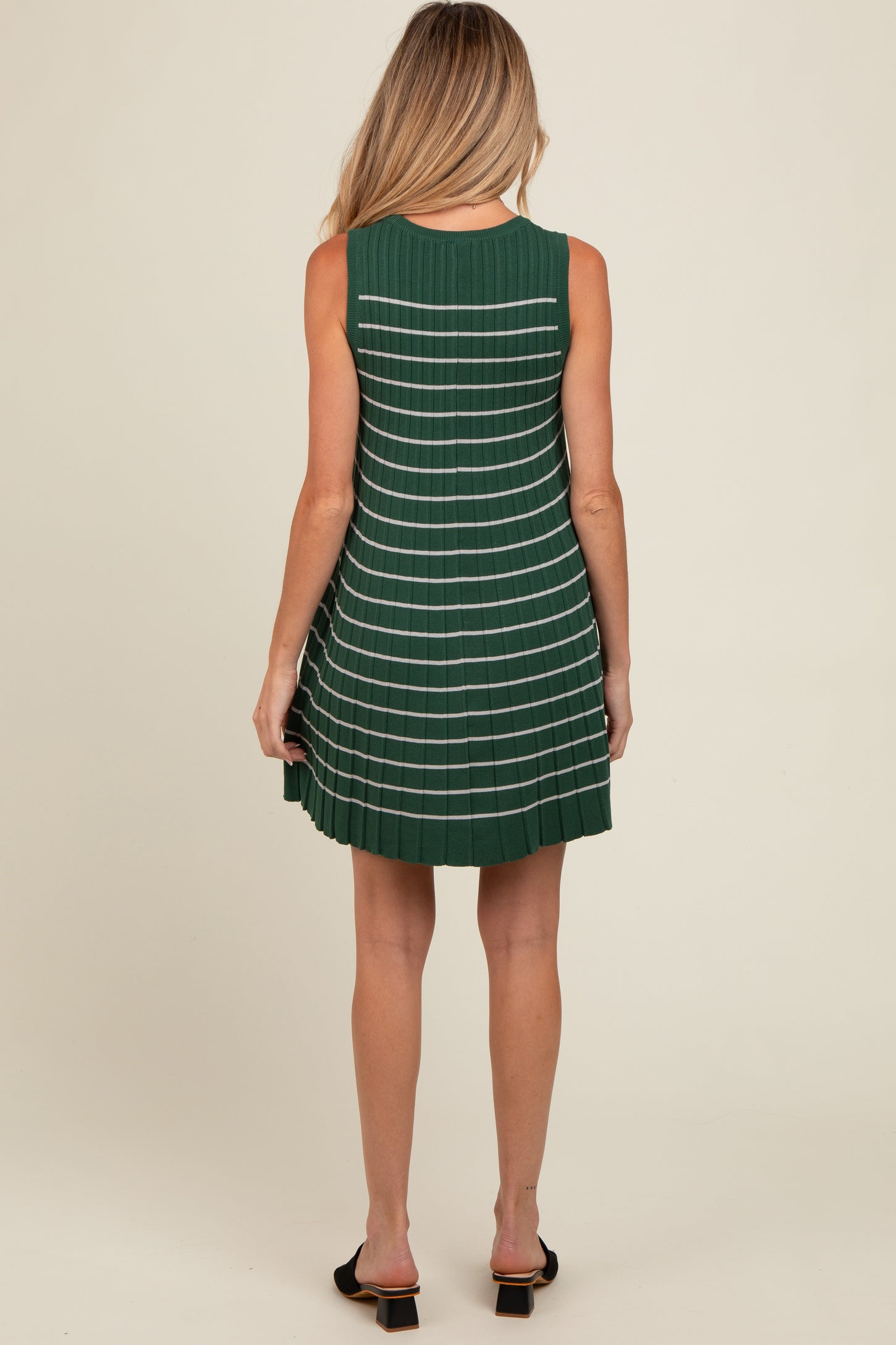 Forest Green Striped Knit Pleated Maternity A-Line Mini Dress