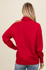 Red Cold Shoulder Turtle Neck Sweater