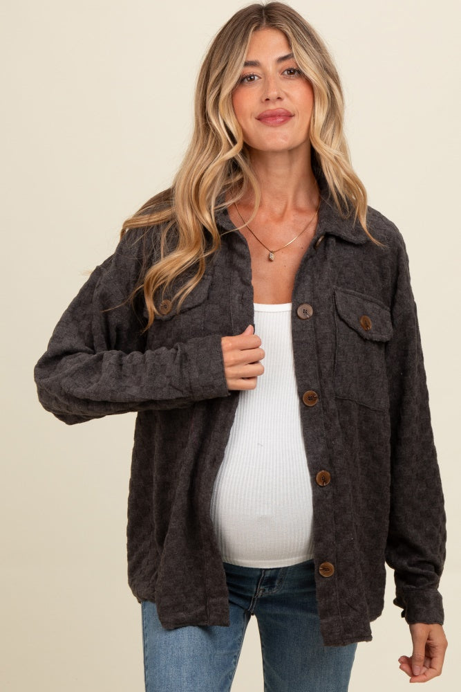Black Checker Plaid Button Down Maternity Shirt