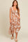Camel Leaf Print Off Shoulder Smocked Midi Dress