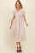 Beige Smocked V-Neck Puff Sleeve Midi Dress