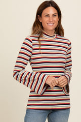 Navy Striped Knit Bell Sleeve Top