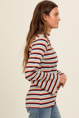 Navy Striped Knit Bell Sleeve Top