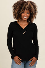 Black V-Neck Long Sleeve Top