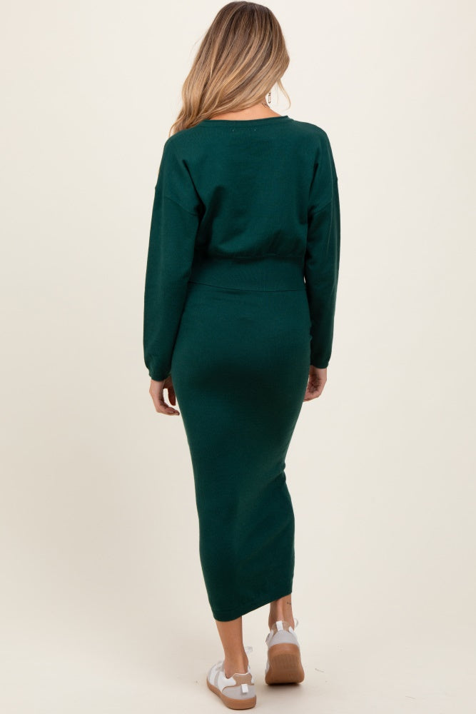 Forest Green Knit Midi Skirt Sweater Maternity Set