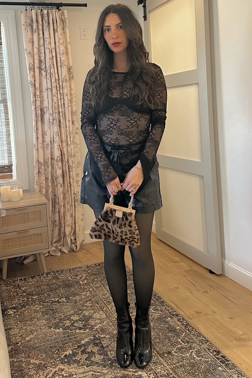 Black Lace Sheer Open Back Embroidered Lace Bodysuit