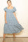 Blue Floral Puffed Sleeve Midi Dress