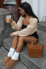 Taupe Ribbed Knit Bolero Cardigan