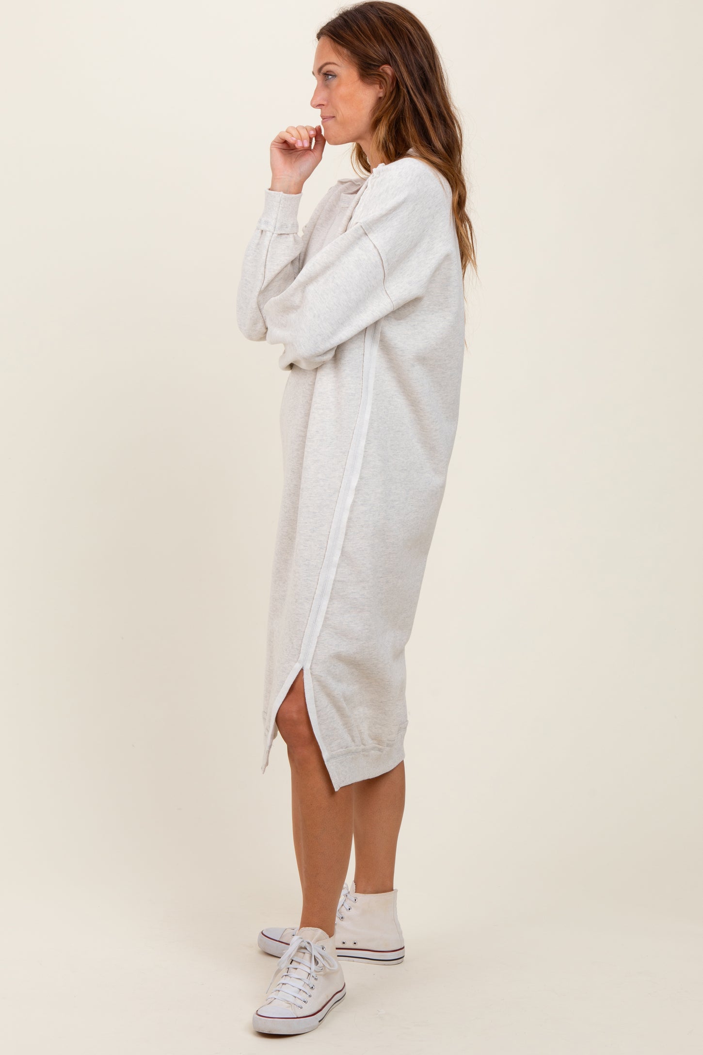 Heather Beige Sweatshirt Midi Dress