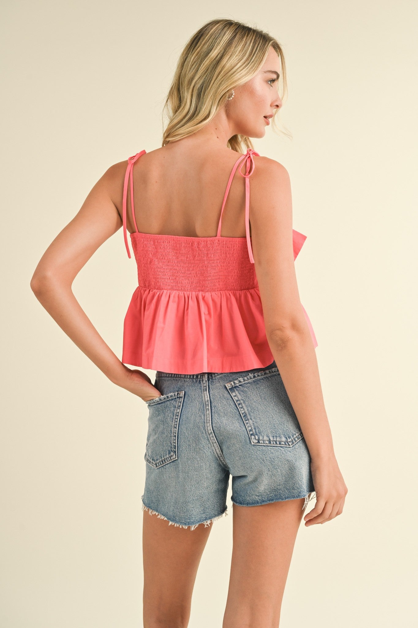 Coral Bow Front Babydoll Cami Top