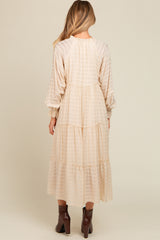 Cream Striped Front Tassel Tie Tiered Maternity Midi Dress