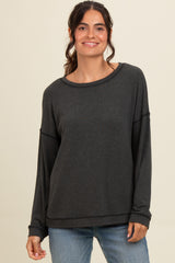 Grey Stitch Detail Long Sleeve Top