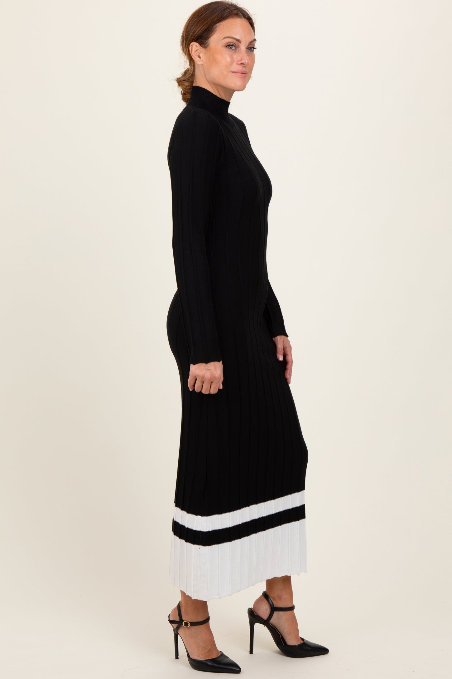 Black Colorblock Hem Mock Neck Sweater Dress