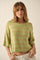 Margarita Apricot Striped Knit Boat Neck 3/4 Sleeve Loose Sweater
