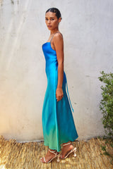 Blue Ombre Criss Cross Back Maxi Dress