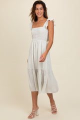Cream Ruffle Strap Smocked Mid Dress