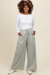 Light Olive Striped Wide Leg Maternity Pants