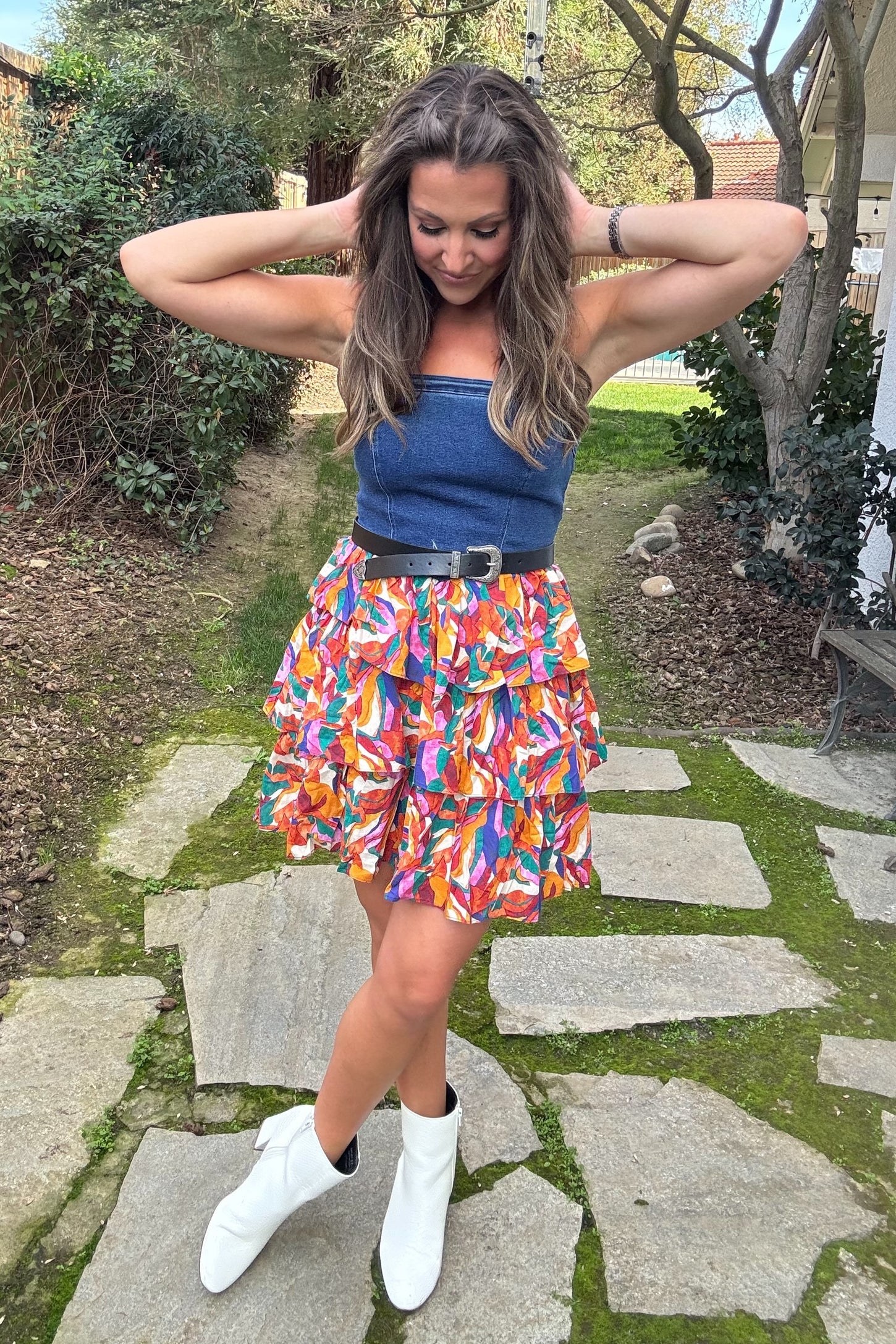 Blue Abstract Colorblock Dress