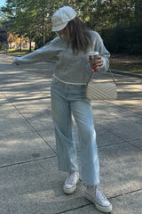 Grey Cable Knit Cropped Sweater