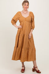 Dark Yellow Floral Long Sleeve Tiered Maternity Maxi Dress