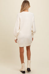 Cream Half Button Up Maternity Mini Sweater Dress
