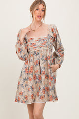 Cream Tropical Floral Pleated Bodice Maternity Dress