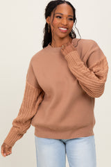 Camel Contrast Knit Sleeve Sweater
