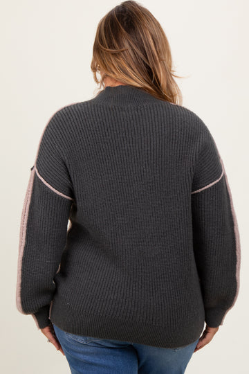 Mocha Mock Neck Colorblock Maternity Plus Sweater