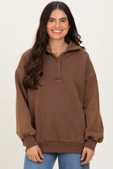 Brown Oversized Long Sleeve Polo Maternity Pullover