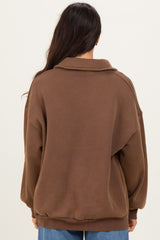 Brown Oversized Long Sleeve Polo Pullover