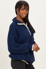 Navy Soft Fuzzy Knit Quarter Zip Pullover Sweater