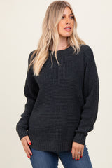 Charcoal Waffle Knit Rounded Hem Maternity Sweater