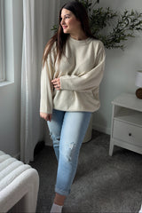 Cream Oversized Crewneck Melange Knit Sweater