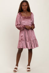 Mauve Velvet Smocked Long Sleeve Dress